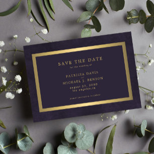 Elegant gold purple simple typography wedding save the date