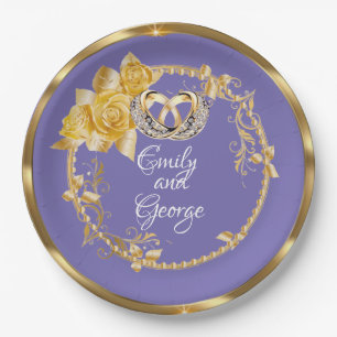 Elegant Gold Purple Wedding Personalised  Paper Plate