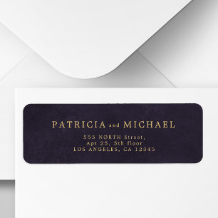 Elegant gold purple wedding return address label