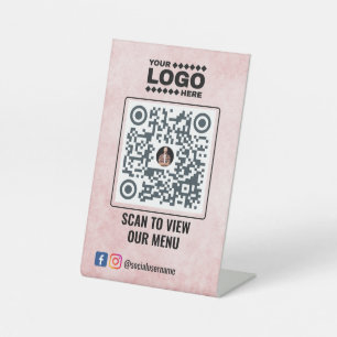 Elegant Gold QR Code Menu Sign: No Contact Tableto Pedestal Sign