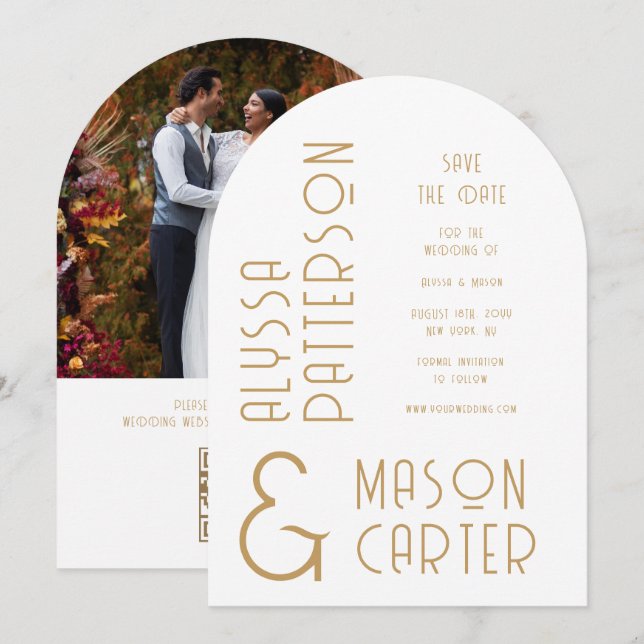 Elegant Gold QR Code Photo Wedding Save The Date (Front/Back)