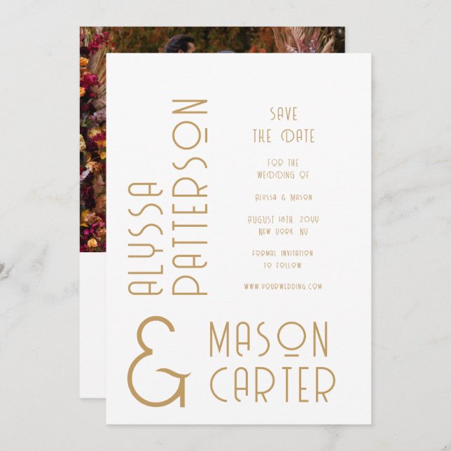 Elegant Gold QR Code Photo Wedding Save The Date (Front/Back)