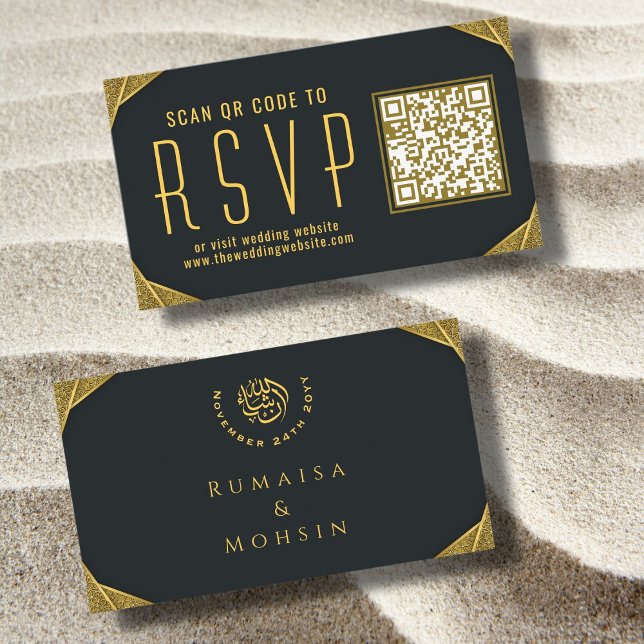 Elegant Gold QR Code RSVP Islamic Wedding Website Enclosure Card (Creator Uploaded)
