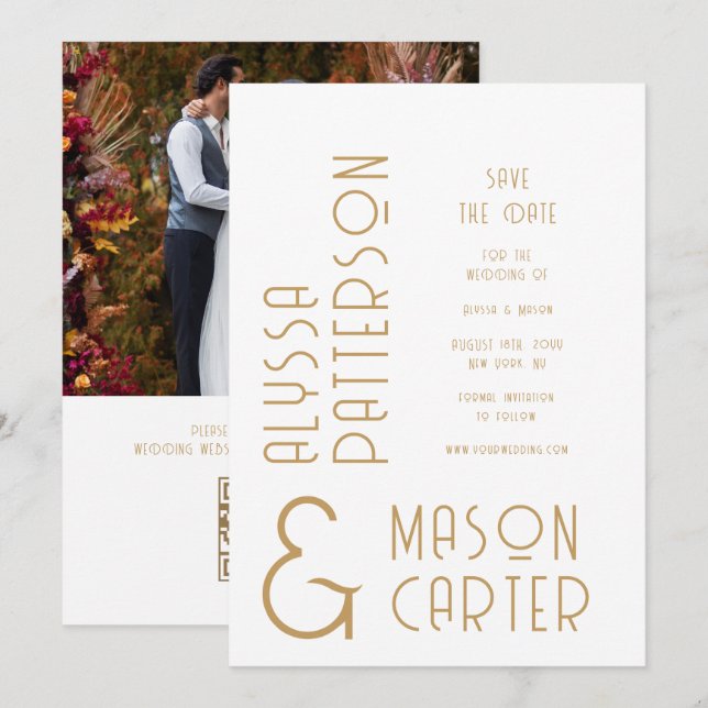 Elegant Gold QR Code Wedding Photo Save The Date (Front/Back)