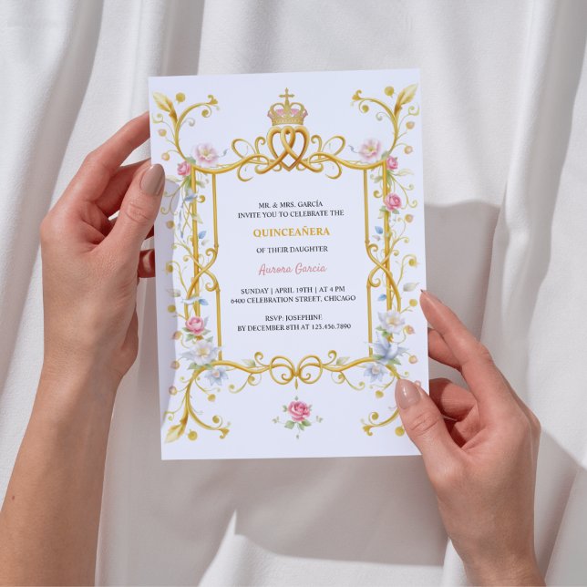 Elegant Gold Quinceañera Royal Birthday Party Invitation (Elegant Gold Quinceañera Royal Birthday Party Invitation)