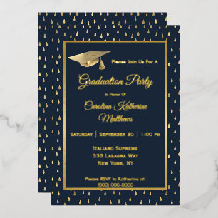 Elegant Gold Raindrops Navy Blue Graduation Party