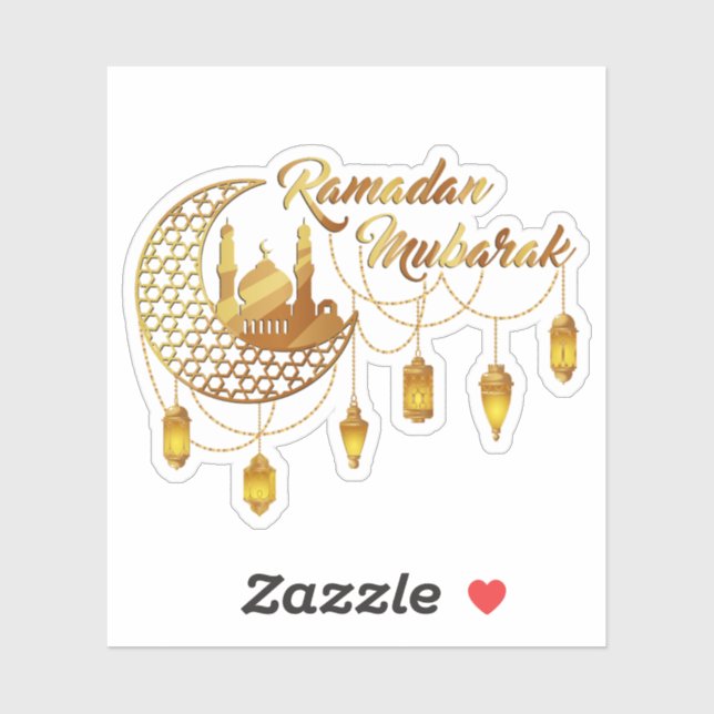 Elegant Gold Ramadan Mubarak Mosque & Lanterns (Sheet)