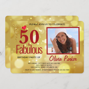 Elegant Gold Red 50th Birthday Party Invitation