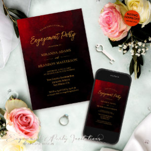 Elegant Gold Red and Black Engagement Party Invitation