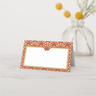 Elegant Gold Red Art Deco Wedding Event Place Card