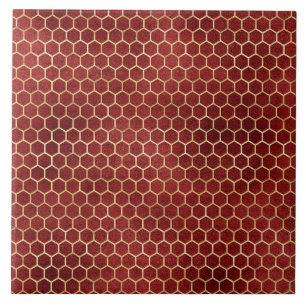 Elegant Gold Red Beehive Honeycomb Ceramic Tile