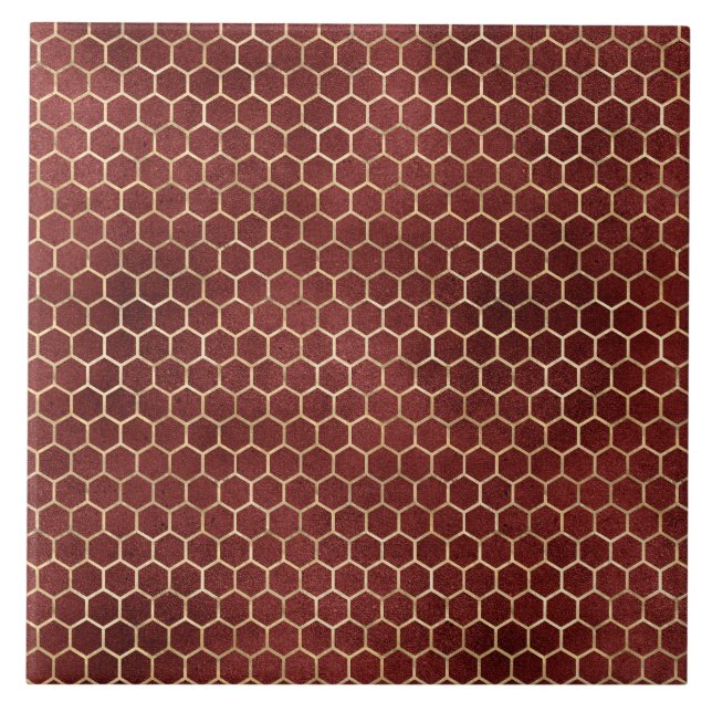 Elegant Gold Red Beehive Honeycomb Ceramic Tile (Front)