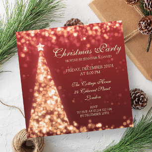 Elegant Gold & Red Christmas Holiday Party Invitation