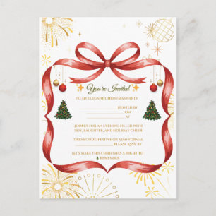 Elegant Gold & Red Christmas Party Invitation