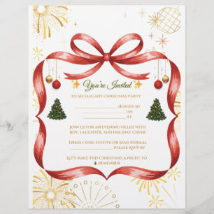Elegant Gold & Red Christmas Party Invitation Flyer