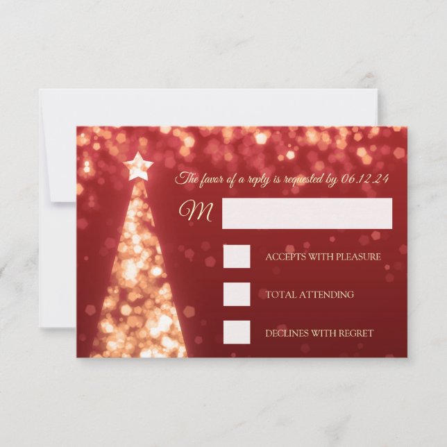 Elegant Gold Red Christmas Wedding RSVP (Front)