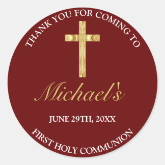 Elegant Gold Red Cross First  Communion Thank You Classic Round Sticker