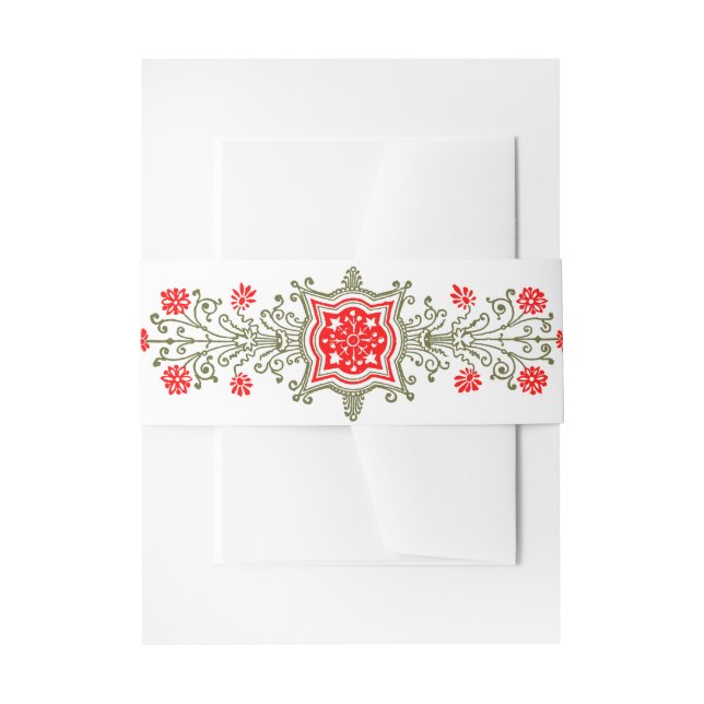 Elegant Gold Red Daisy Etching Invitation Bands Invitation Belly Band (Front Example)
