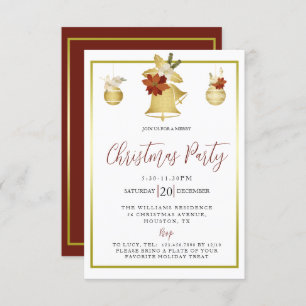 Elegant Gold & Red Festive Christmas Party Invitation