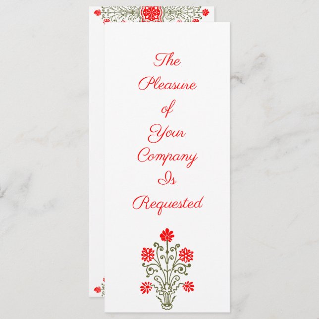 Elegant Gold & Red Floral Art Custom Invitations (Front/Back)