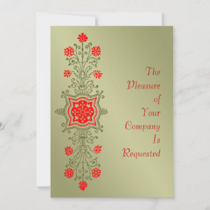 Elegant Gold Red Floral Etching Custom Invitations