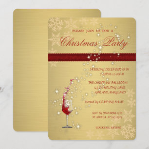 Elegant Gold Red Glass,Corporate  Christmas Party Invitation