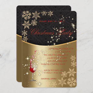 Elegant Gold Red Glass,Corporate Christmas Party Invitation