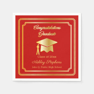 Elegant Gold Red Grad Cap Class of 2019 Napkin