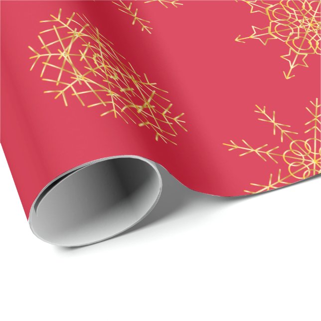 Elegant Gold Red Handrawn Snowflake Wrapping Paper (Roll Corner)