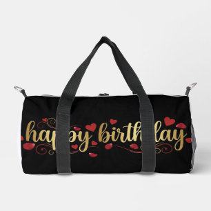Elegant Gold & Red Heart Happy Birthday Romantic G Duffle Bag