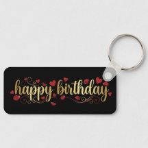 Elegant Gold & Red Heart Happy Birthday Romantic G