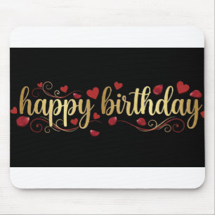 Elegant Gold & Red Heart Happy Birthday Romantic G Mouse Pad