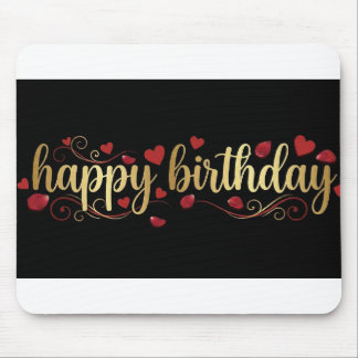 Elegant Gold & Red Heart Happy Birthday Romantic G Mouse Pad