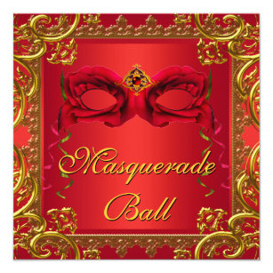 Elegant Gold Red Mask Red Masquerade Party Invitation