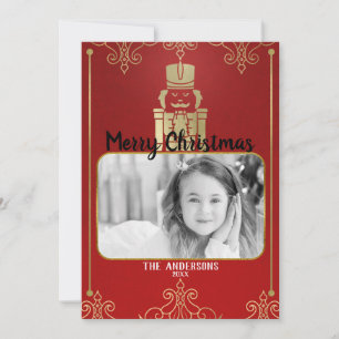 Elegant Gold & Red Nutcracker Holiday Photo Card