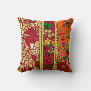 Elegant Gold, Red, Orange Florals Throw Pillow