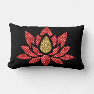 Elegant Gold Red Polka Dot Lotus Flower Zen Yoga Lumbar Cushion