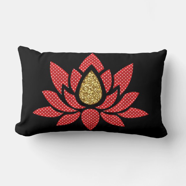 Elegant Gold Red Polka Dot Lotus Flower Zen Yoga Lumbar Cushion (Front)