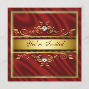 Elegant Gold Red Silk/Satin Party Invitation Te