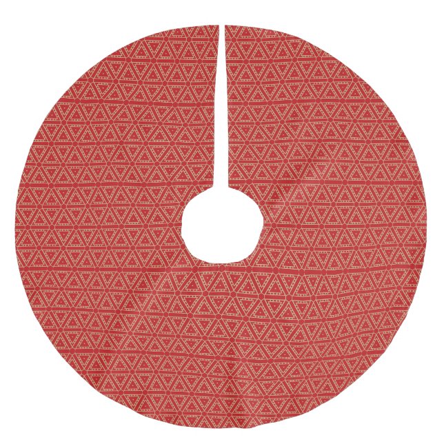 Elegant gold red triangular geometric pattern brushed polyester tree skirt (Front)