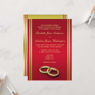 Elegant Gold & Red, Wedding Rings Wedding Invitation