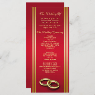 Elegant Gold & Red, Wedding Rings Wedding Program