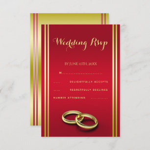 Elegant Gold & Red, Wedding Rings Wedding RSVP Card