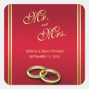 Elegant Gold & Red, Wedding Rings Wedding Square Sticker