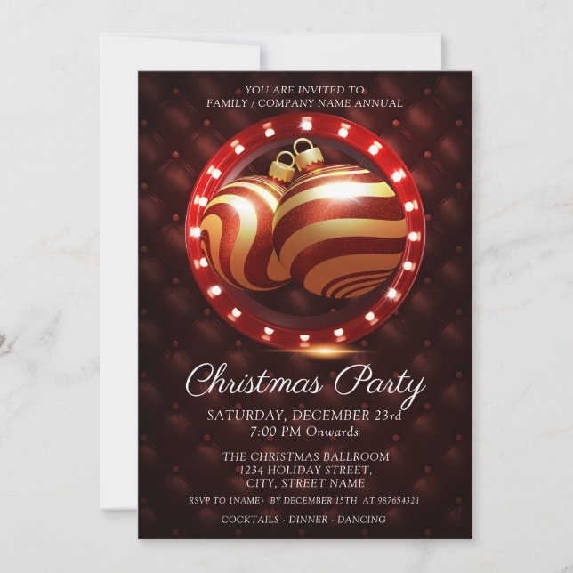 Elegant Gold Red White Corporate Christmas Party   Invitation (Front)