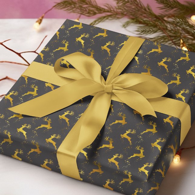 Elegant Gold Reindeer Charcoal Christmas Holiday Wrapping Paper (Creator Uploaded)