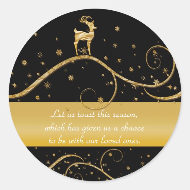Elegant gold reindeer Christmas Classic Round Sticker (Front)