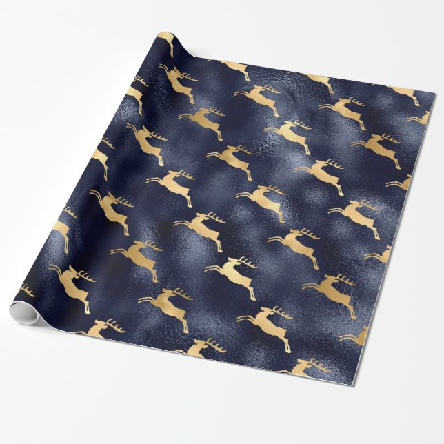 Elegant Gold Reindeer Christmas Wrapping Paper (Unrolled)