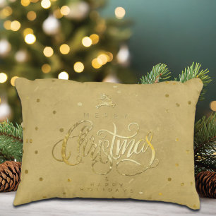 Elegant Gold Reindeer Gold Letters Christmas  Decorative Cushion