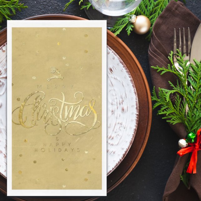 Elegant Gold Reindeer Gold Letters Christmas Napkin (Creator Uploaded)